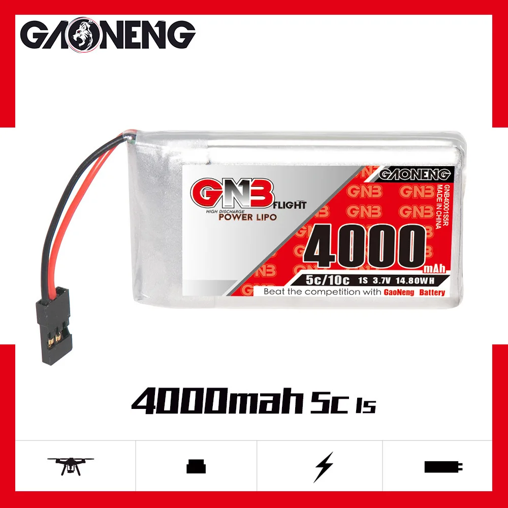 Batteria GNB MAX 10C 1S Lipo 3.7V 4000mAh con pacchetto trasmettitore spina JR per modello telecomando Sanwa M17 RC