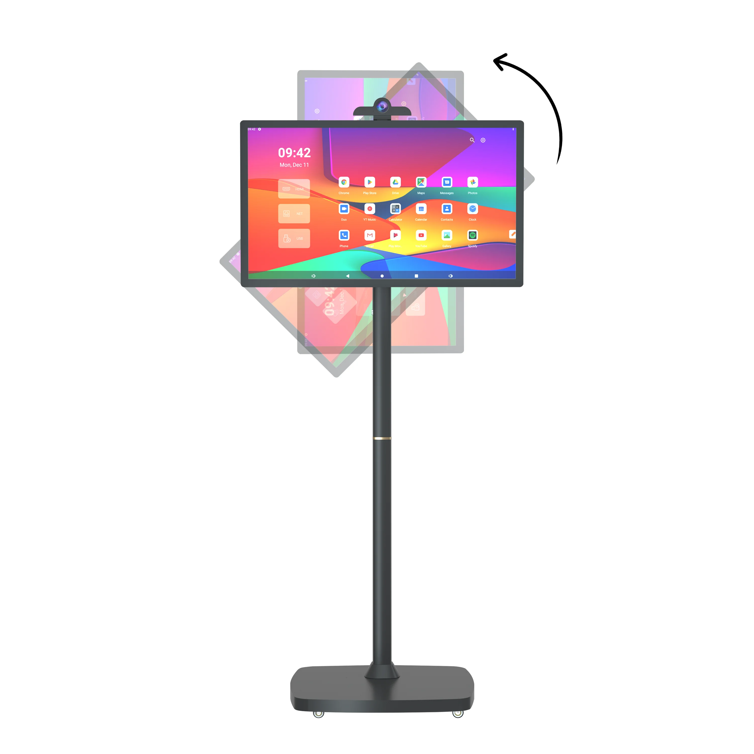 

Портативный Smart TV 27 дюймов — вращающийся рекламный монитор Android 10 с аккумулятором (движная подставка, сенсорный экран Full HD)