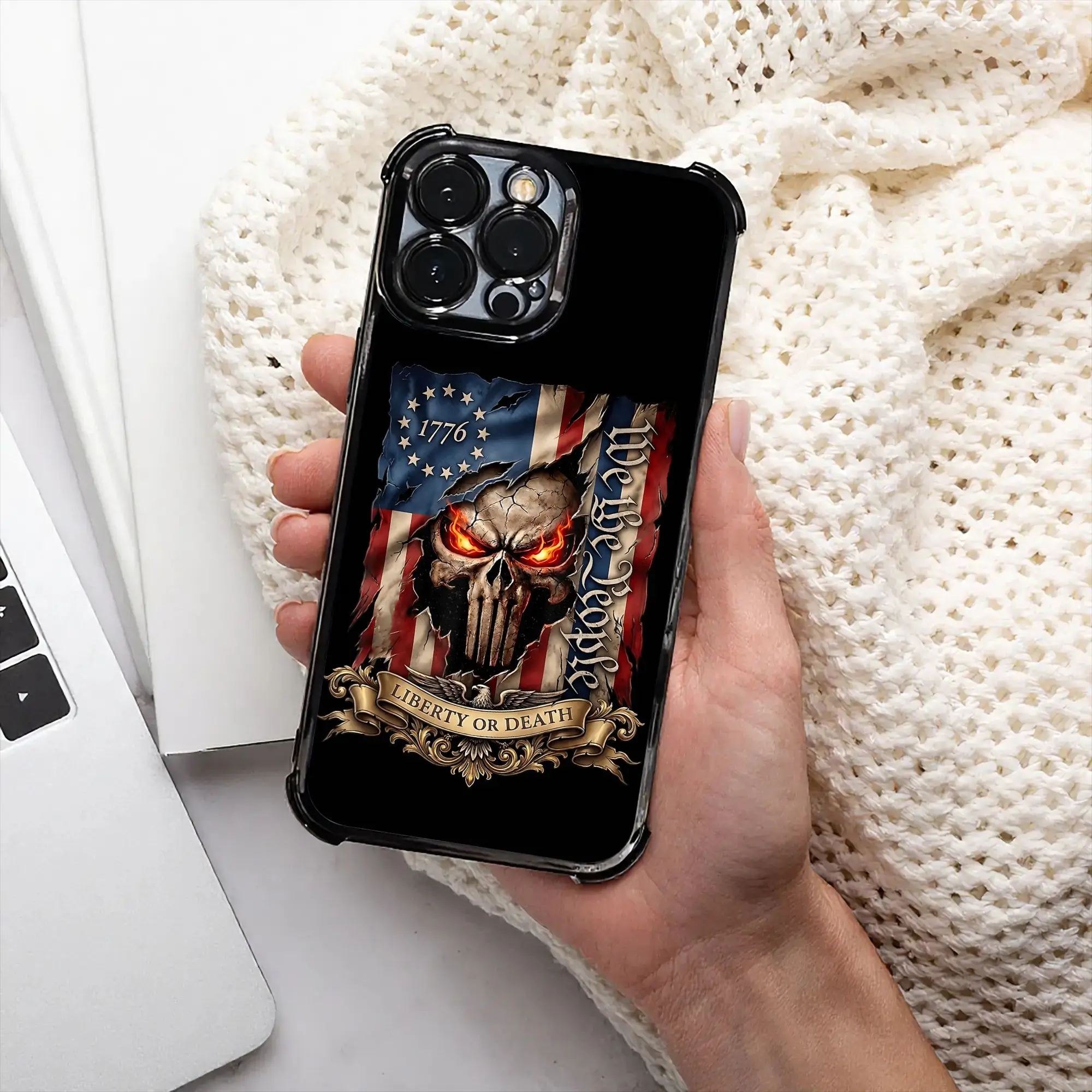 1776 Liberty Or Death Patriotic Skull July 4th Bumper Phone Case  Electroplating Process phone case for iPhone Various Models