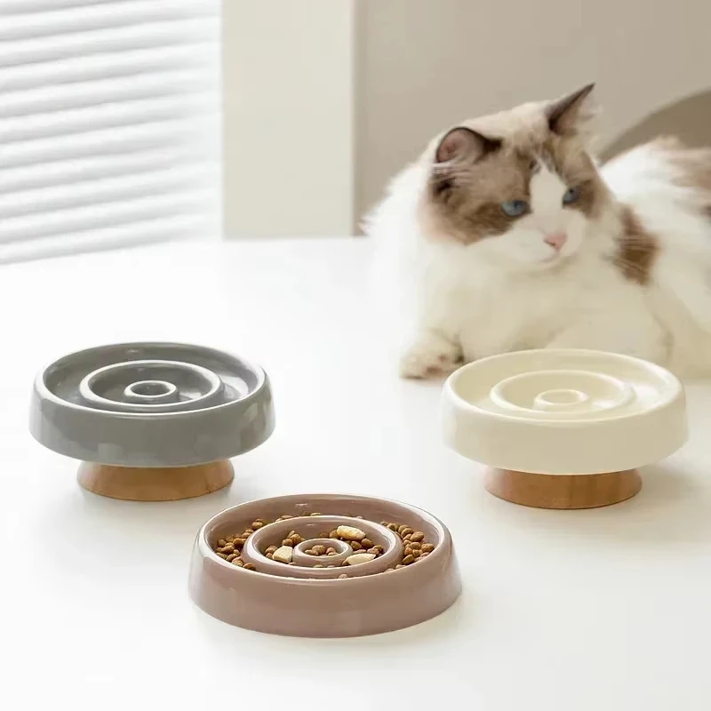 Ceramic Pet Slow Food Bowl Plate Cervical Spine Protection Cat Bowl Anti Choking Slow Food Cat Food Bowl Slow Feeding Supplies