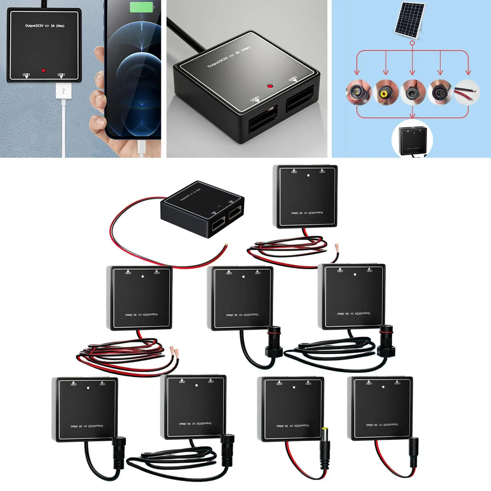 Stabilizer Tegangan Surya 5V3A Pengontrol Pengisian Panel Surya USB Ganda Hitam