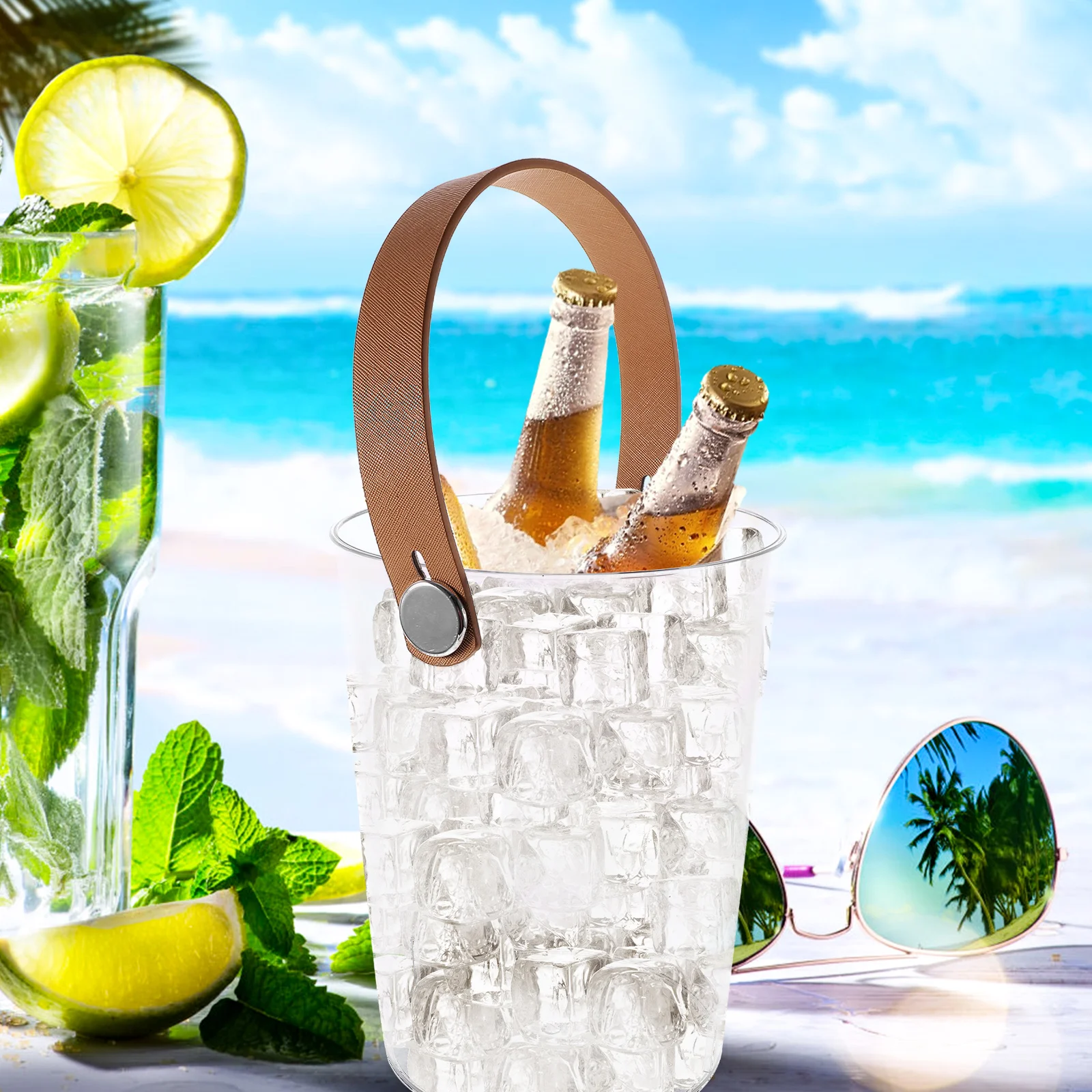 

1pc Portable Ice Household Bucket Cooler Transparent Plastic PET Handheld Storage Party Barbecue Picnic