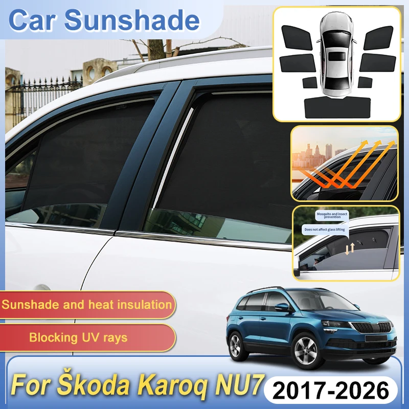 Magnetic Mesh Sunshade For Skoda Karoq NU7 Accessories 2017~2026 UV Protect Sunscreen Car Window Windshield Sun Shade Auto Parts