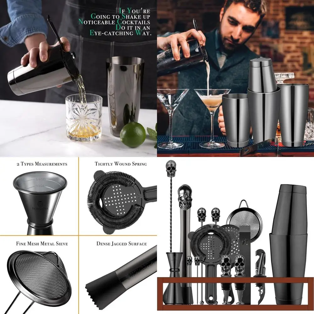 

Набор для бармена Essential с подставкой: набор серебряных коктейлей, инструменты и аксессуары