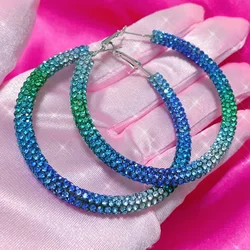 Y2K Blue Crystal Hoop Earrings Korean Fashion Charms Circular Ring Earrings for Women Punk Jewelry Sexy Accessories Geometry