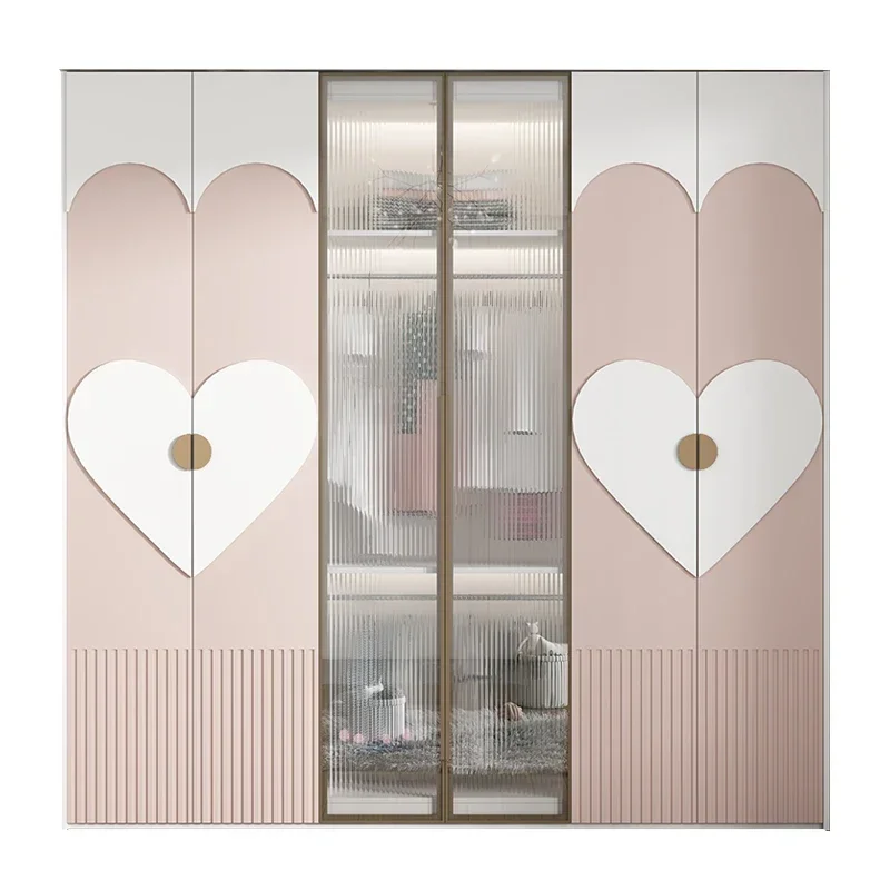 A Clothes Luxury Pink Closet Glass Doors Women Drawers Cabinets Storage Open Wardrobe Bedroom Organizer Armario Ropa Furniture