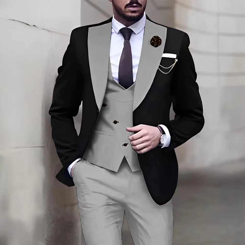 新スタイル3ピースメンズスーツ ファッション スリムフィット ブレザー ベスト パンツセット フォーマル ビジネス ウェディング タキシード メンズ エレガントな男性服