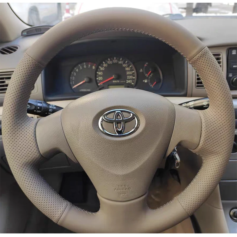 

For Toyota Corolla 07-08-09-10-11-12-13 DIY leather hand sewn steering wheel cover anti slip and breathable