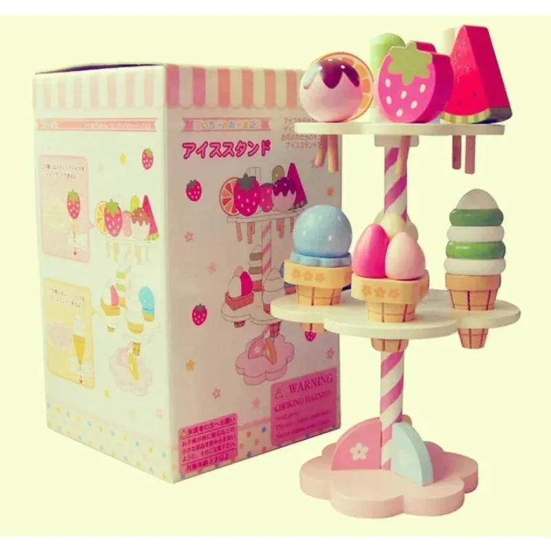 Simulated Wooden Ice Cream Toy Set Snow Playing House Ice Cream Cone Little Girl's Birthday Gift Play House Toy