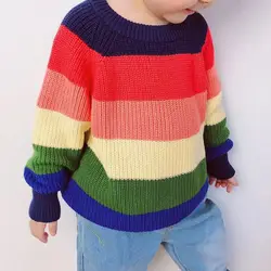 1 to 7 Years Baby Girl Boy Knitted Long Sleeve Autumn Winter Sweater Striped Loose Pullover Casual Tops Kids Clothes