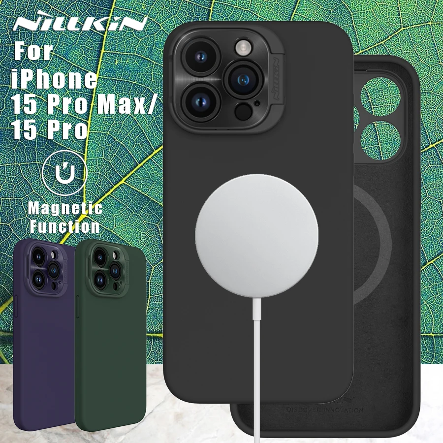 Nillkin for Apple iPhone 15 Pro Max / 15 Pro Case Lens Wing Magnetic Adapt Magsafe Holder Dock Silicone Back Cover