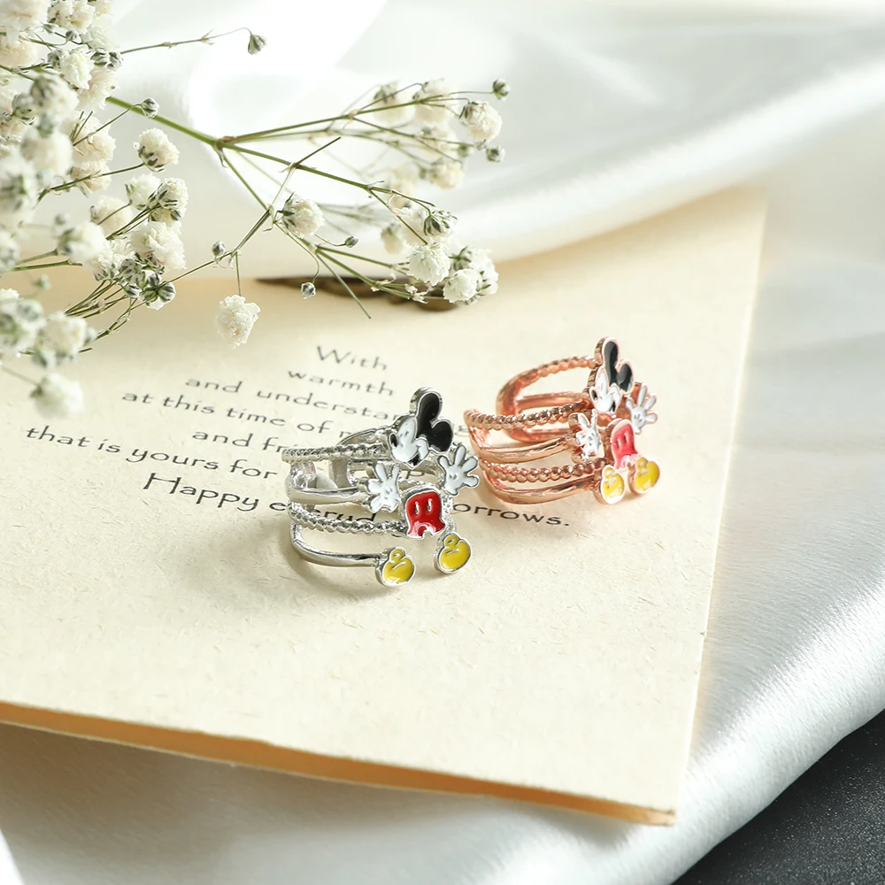 Disney-Mickey Mouse Rings for Women, Simple Fashion, Multi-Storey, Adjustable Open Rings, Jewelry Accessories, Gifts for Girls