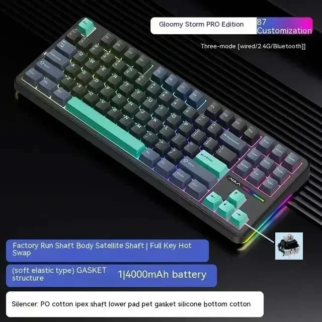 Novo! AULA F87 Pro Teclado Mecânico 2.4g/Usb/Bluetooth Tri Mode Sem Fio 87 Chave Rgb Pbt Junta 5 Camadas Silencing Chave Completa Não