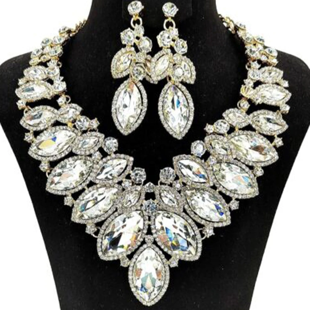 Stonefans New Rhinestone Drop Necklace Earrings Set for Women Party Accessories Exaggerated Crystal Large Jewelry Sets Luxury