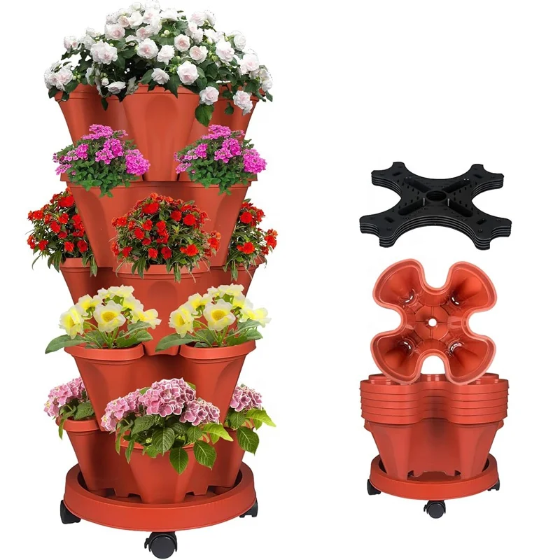 5 Tier Stackable Strawberry Herb Flower and Vegetable Planter Pot Vertical Garden Indoor Outdoor