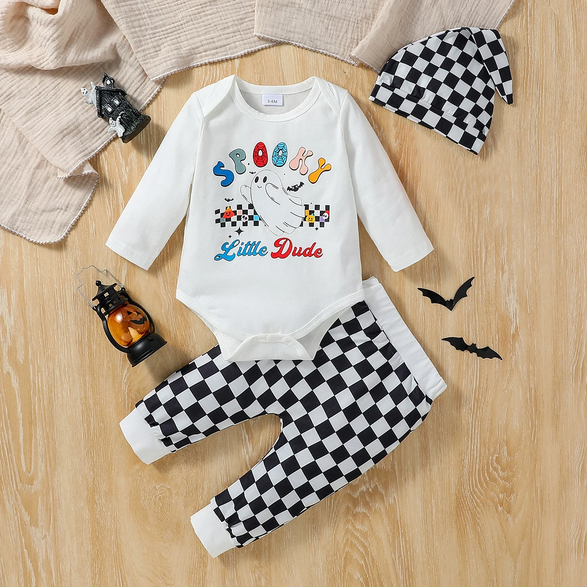 3PCS Newborn-6M Baby Boys Autumn Long Sleeve Print Letter Pantsuit Chinese Style Daily Wear Set+Hat