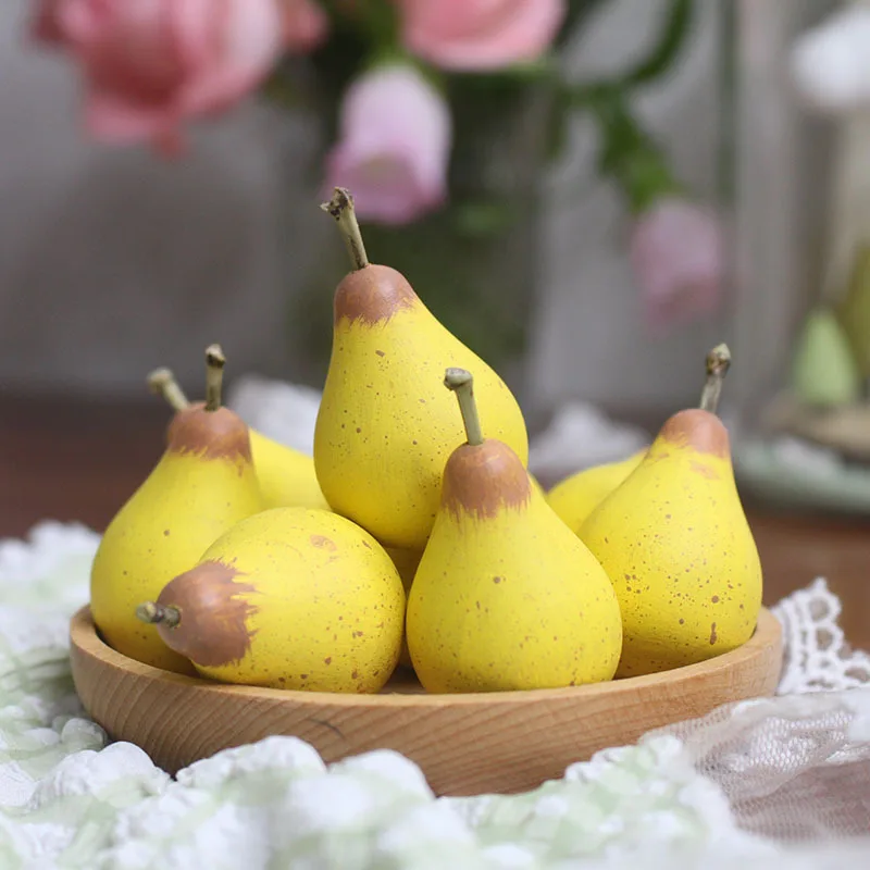 10pcs Hand Painted Wooden Pear - Lifelike Simulated Fruit Decor， Artificial Pear Figurine for Photography Prop Home Decor