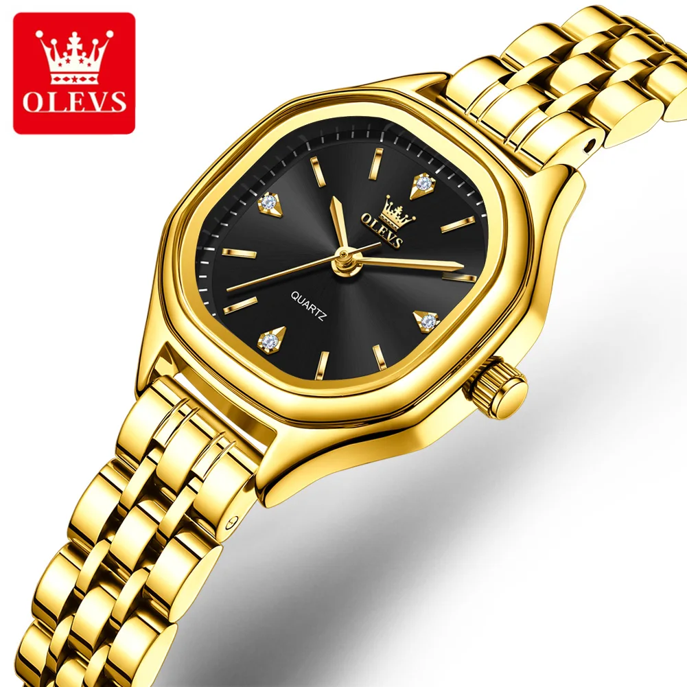 OLEVS 5888 Gold Watches for Women Solid Steel Strap Fashion Square Dial Elegant Woman Watch Original Quartz Ladies Wristwatches