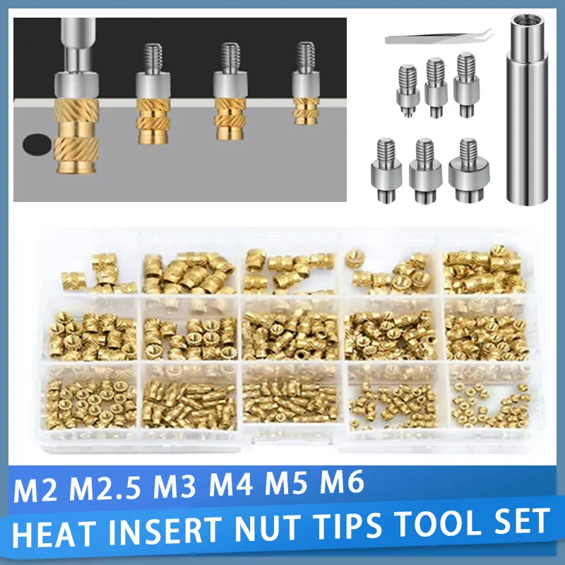 M2 M2.5 M3 M4 M5 M6 Soldering Iron Tip Heat Insert Nut Tool Set Threaded Brass Hot Melt Inserts Nuts for Plastic 3D Printing Kit