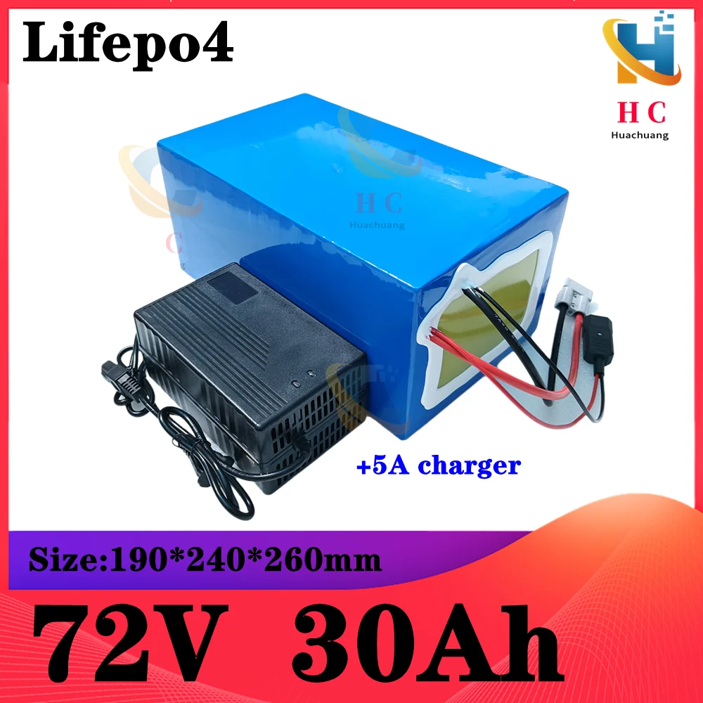 lithium 72v 30ah lifepo4 battery deep cycle with 50A BMS for 1500w 3000w bike scooter Tricycle motorcycle +5A charger