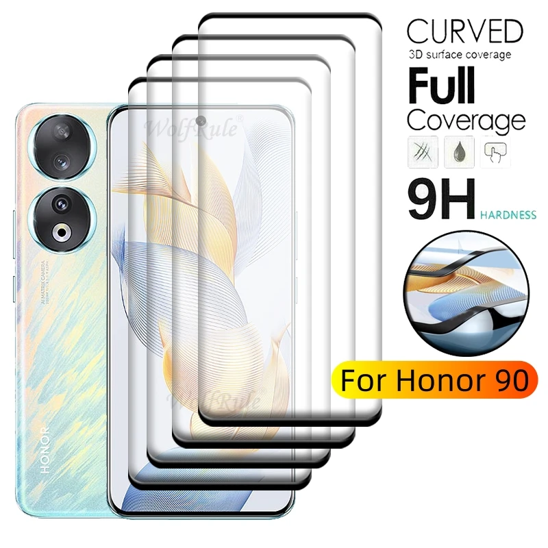 4PCS For Honor 90 Glass Honor 90 Tempered Glass Protective 9H HD Full Cover Curved For Screen Protector Huawei Honor 90 Honor90