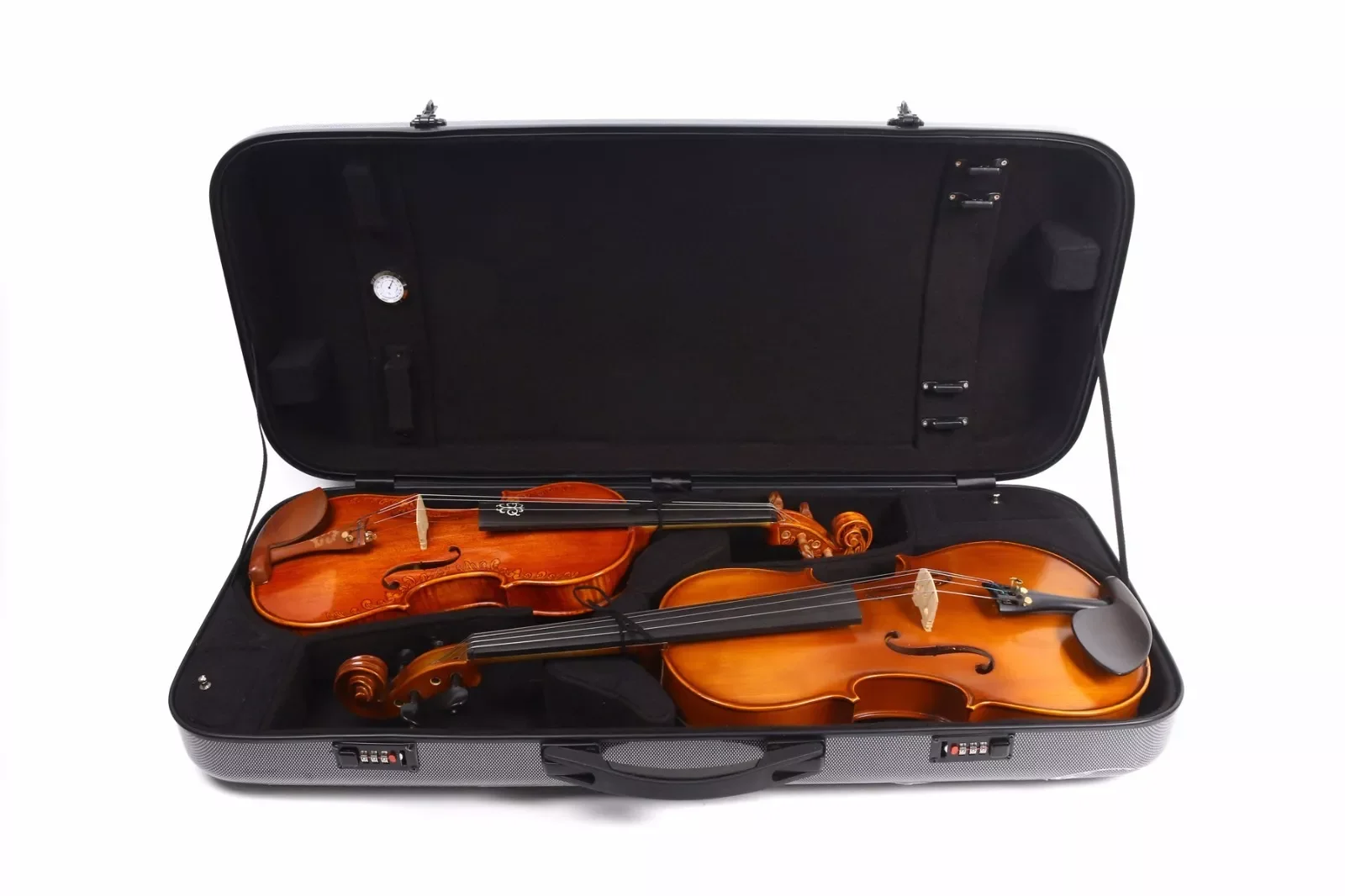 Double Violin/Case Viola Case 4/4 Full Size 17 inch Carbon Fiber Hard Shell Box Portable Strong Handle New