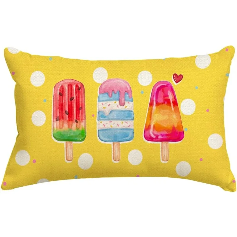 1pc Colorful Popsicles Ice Cream Printed Lumbar Pillow Cover, Suitable for Sofa, Bedroom, Living Room, Summer Decor