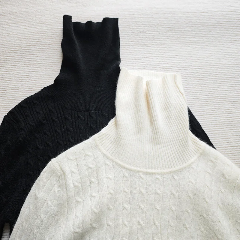 

Теплый вязаный свитер с высоким воротником, с узором «косы», осенне-зимний, женский, приталенный, из мягкого материала