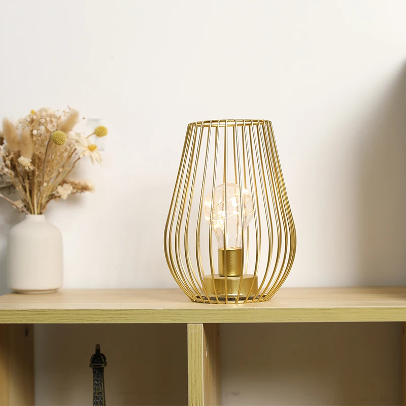 Gouden Kooi Tafellamp Batterij Lantaarns Draadloze Lamp Batterij-aangedreven Lamp voor Patio Tuin Bruiloftsfeesten Binnen Buiten
