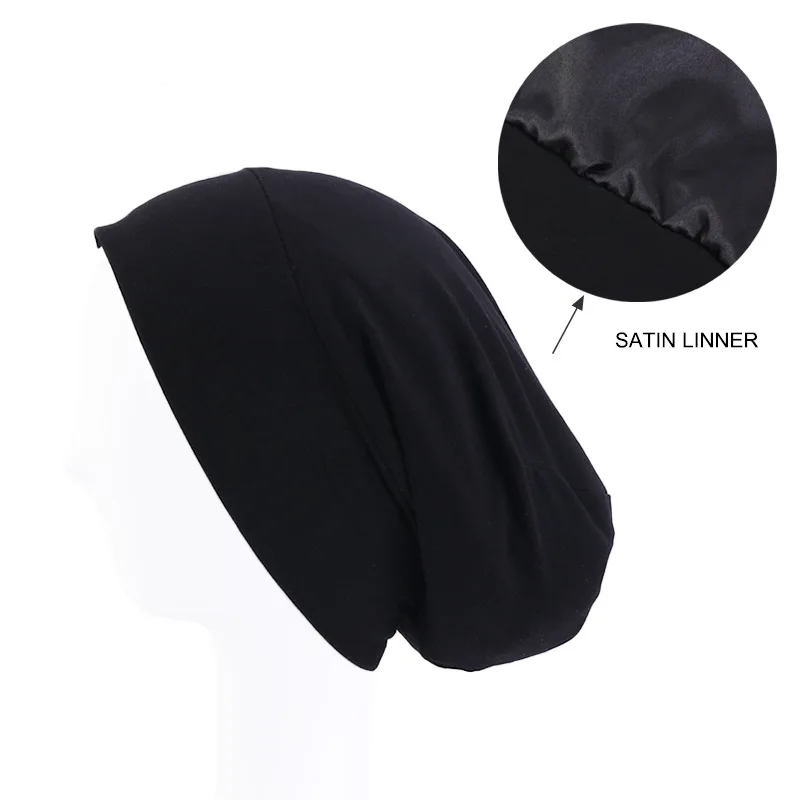 Satin Lining Chemo Cap Elastic Women\'s Turban Hat Beanie Ladies Hair Loss Bonnet Islamic Hijab Headwear Indian Cap