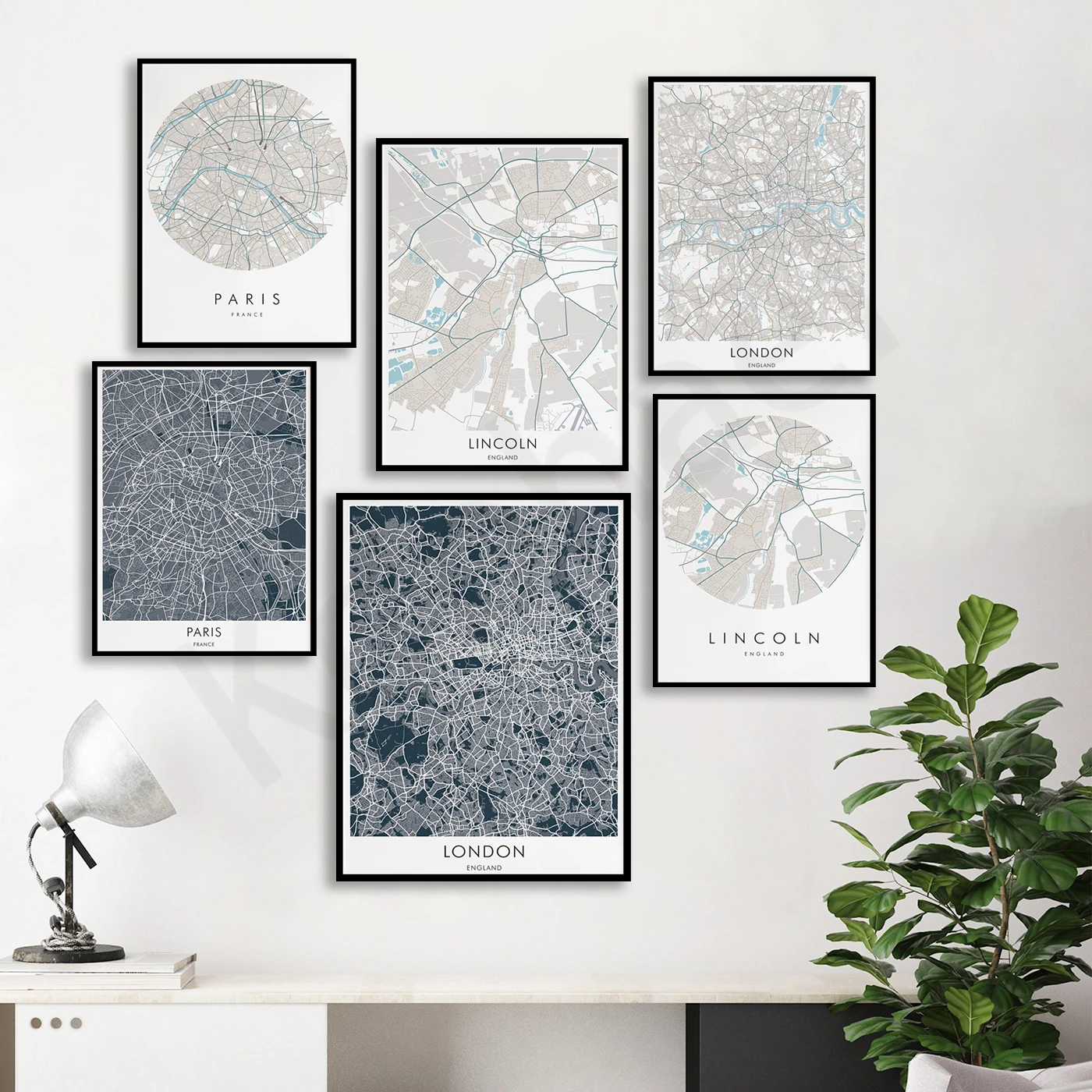 London Paris Lincoln. City Street Map. Travel Gift. Home Wall Decor Art Poster