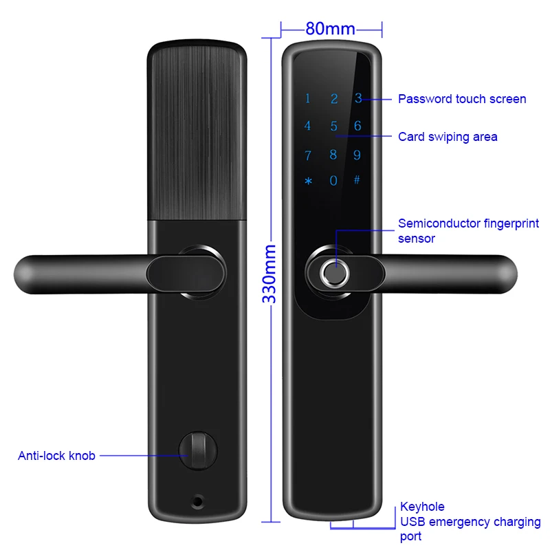 Highest Silver Digital Self Locking Keyless Deadbolt Smart Wifi Lock Rfid Card Door Lock European Fingerprint Door Handle Lock