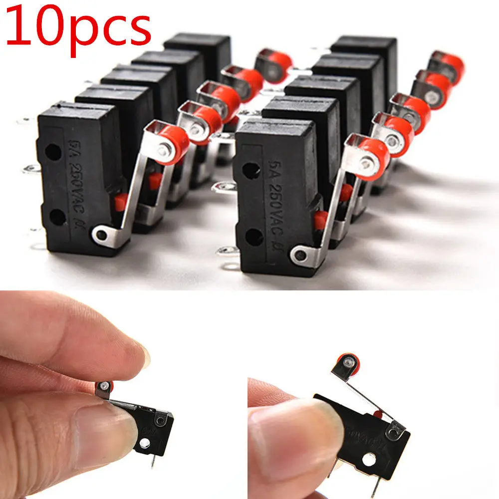 10Pcs Roller Lever Open Close Limit Switch Kw12-3 PCB Microswitch PCB Terminals Circuit Board With Roller Lever Limit