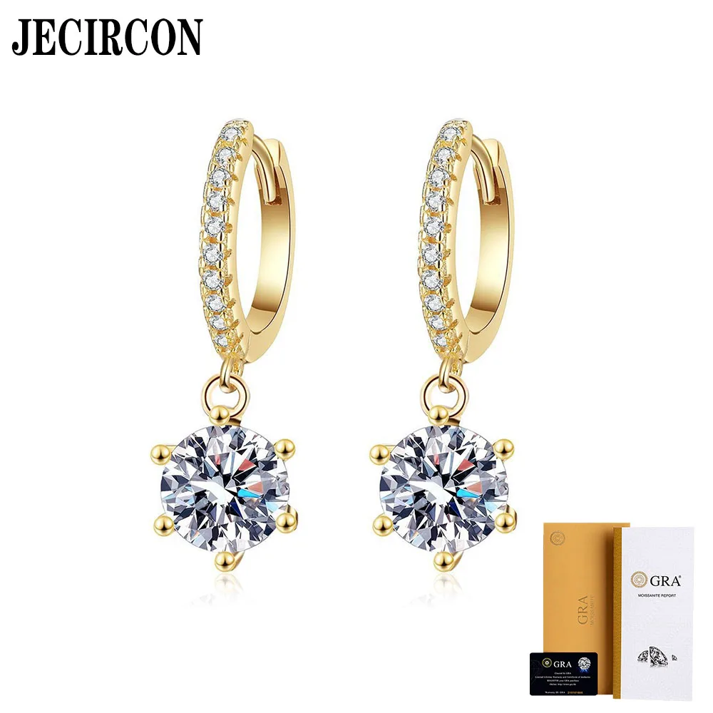 

JECIRCON Hot Selling Moissanite Earrings S925 Sterling Silver Classic 6 Claw Ear Pendants D Color 1 Carat 18K Gold Ear Jewelry