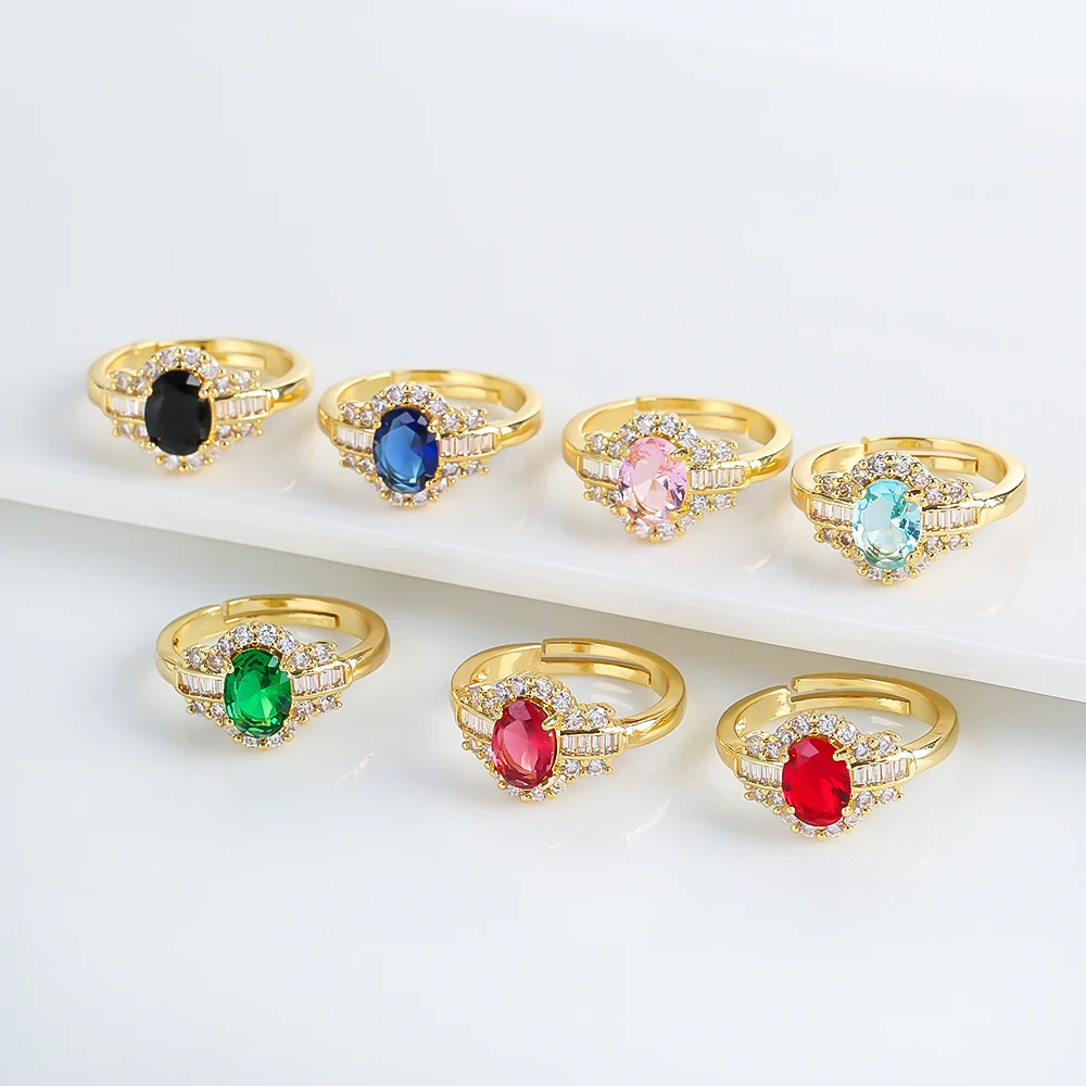 New Classic Fashion Oval Zircon Micro Set Womens Simple Light Luxury Opening Adjustable Personality Ring Gift Jewelry