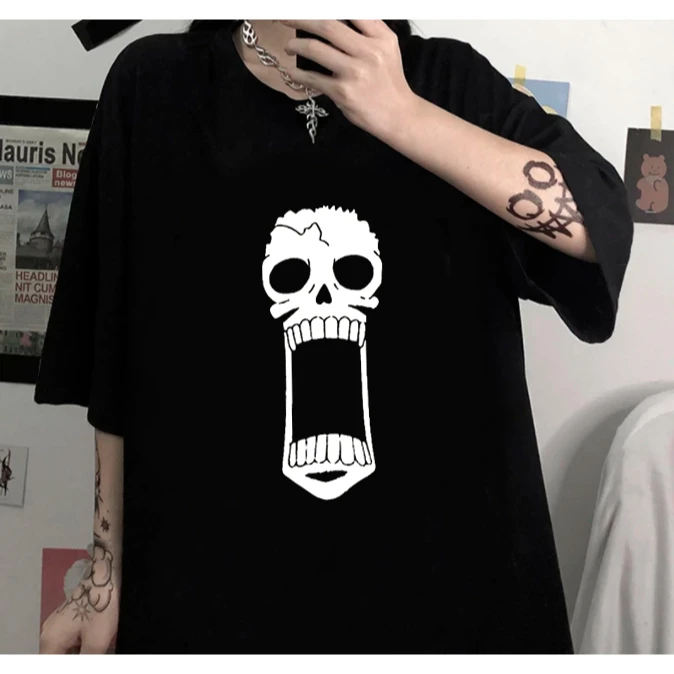 Anime une pièce brook japonais hommes femmes été T-Shirt Harajuku Vintage à manches courtes ample décontracté confortable Y2k haut