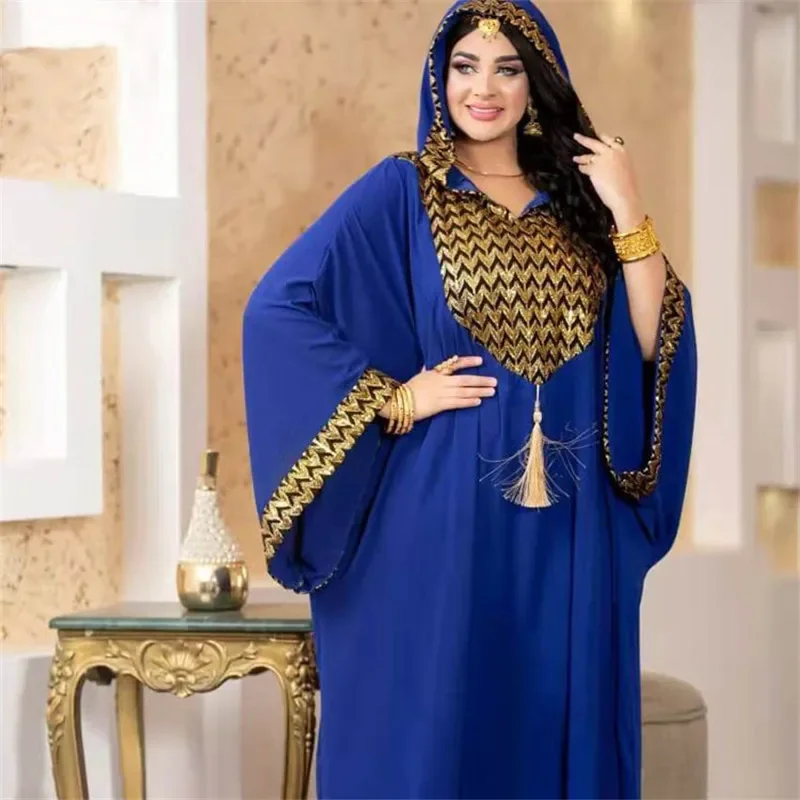 Vestido Abaya caftán musulmán para mujer, Abayas de Dubái, vestido de noche de lujo, vestido africano elegante con capucha de talla grande Boubou Djellaba para mujer