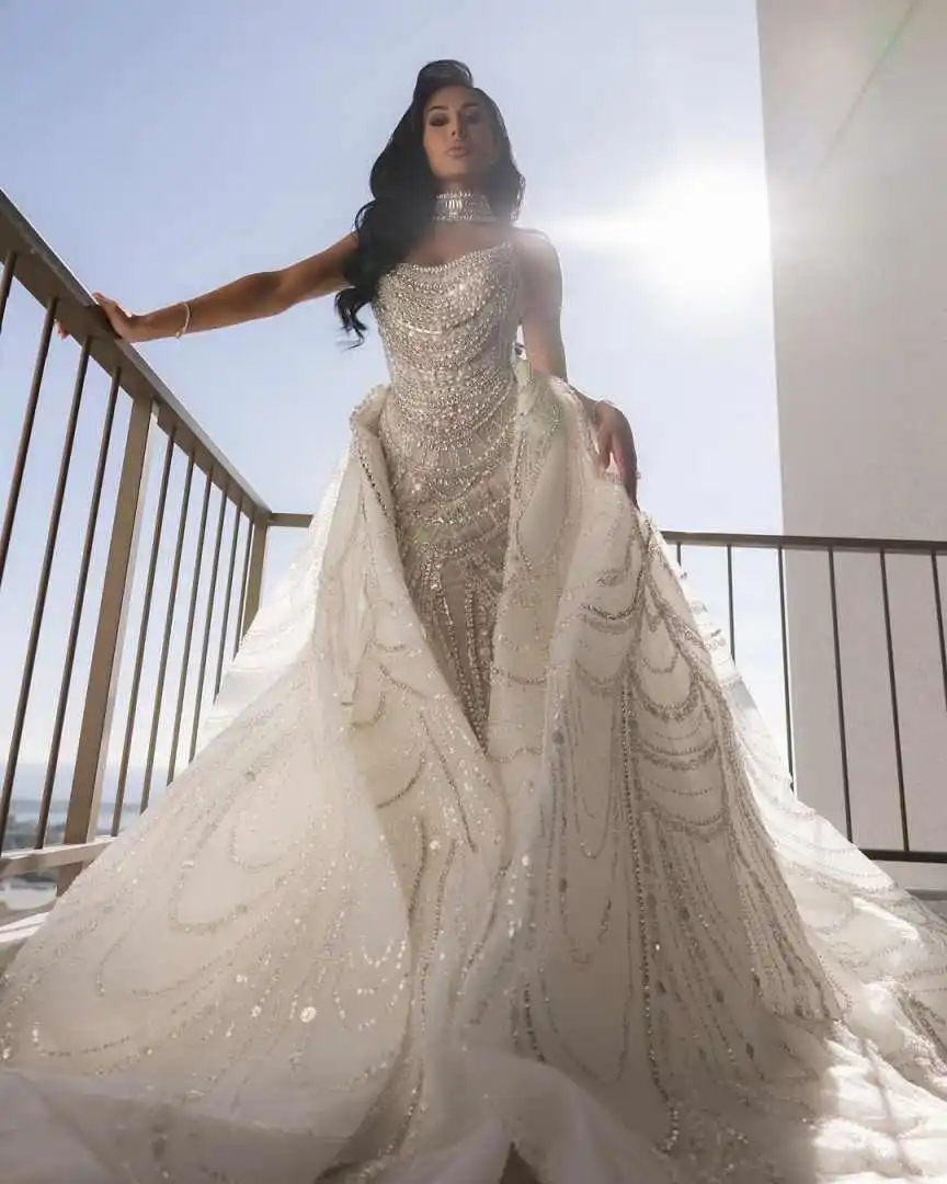 فساتين زفاف رائعة حورية البحر بدون حمالات كريستال مطرز بالخرز فساتين زفاف مصنوعة حسب الطلب فساتين حفلات بدون ظهر Vestido de novia