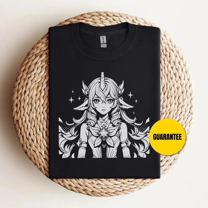 Soraka Shirt Star Guardian Soraka tee Shirt of Legends Apparel Monochrome Greyscale