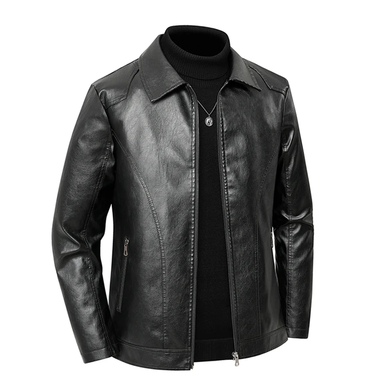 Herren Kunstlederjacke mit Umlegekragen und Reißverschluss, Casual-Mantel für Männer, Business- und Alltagsbekleidung, Übergröße M-8XL, Braun PU-Lederjacke – Detail 1