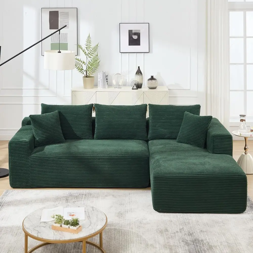 

Sectional Soa Couch, BonelCouches or Living Room, Cloud Soa with Oversized Chaise, Corduroy abric L-Shaped Couch with Pillows, N