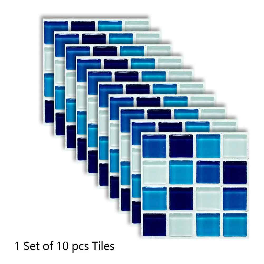 Blue PVC Mosaic Wall Decals Waterproof Self Tiles 15x15 20x20 30x30 10x10 cm for Bathroom For Kitchen Decoration
