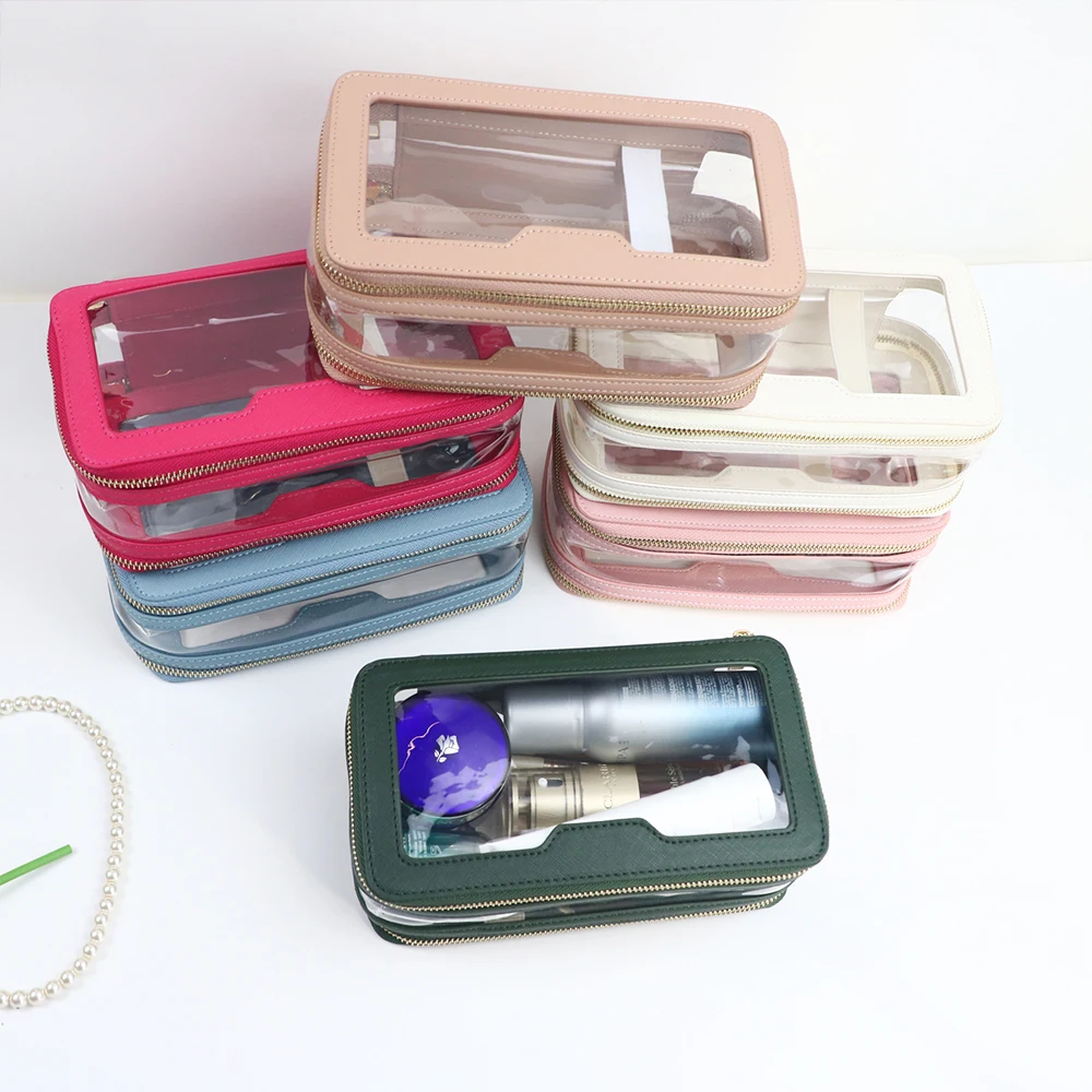 Kundenspezifischer Name aus PU-Leder + transparenter TPU-Kulturbeutel, tragbare Reise-Make-up-Tasche, wasserdichte Aufbewahrungstasche mit großem Fassungsvermögen – Detail 5