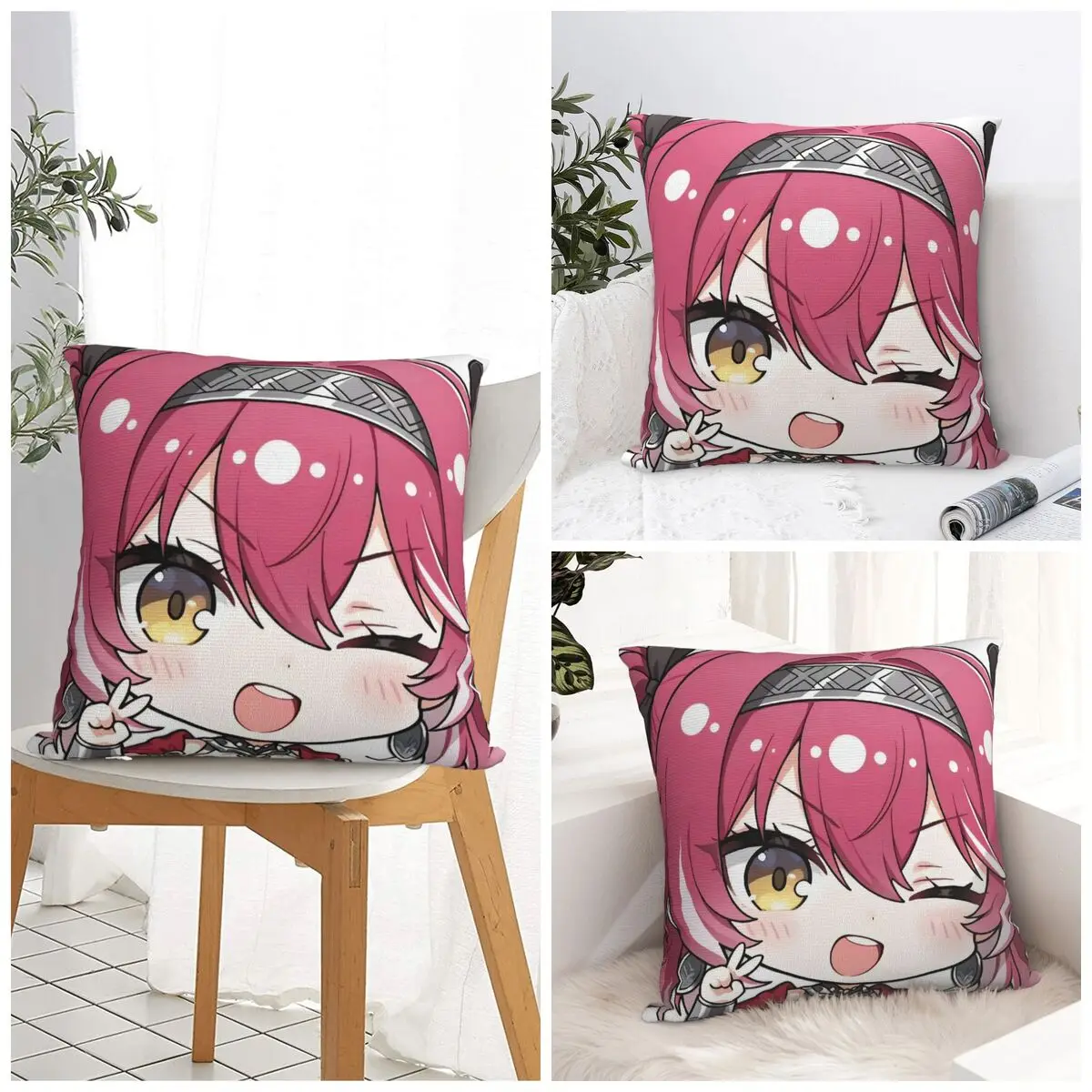 Cute Q Version Wuthering Waves Rinascita Phoebe Zani Pillow Case Cushion Cover Square Printed For Wedding Party Home Decor