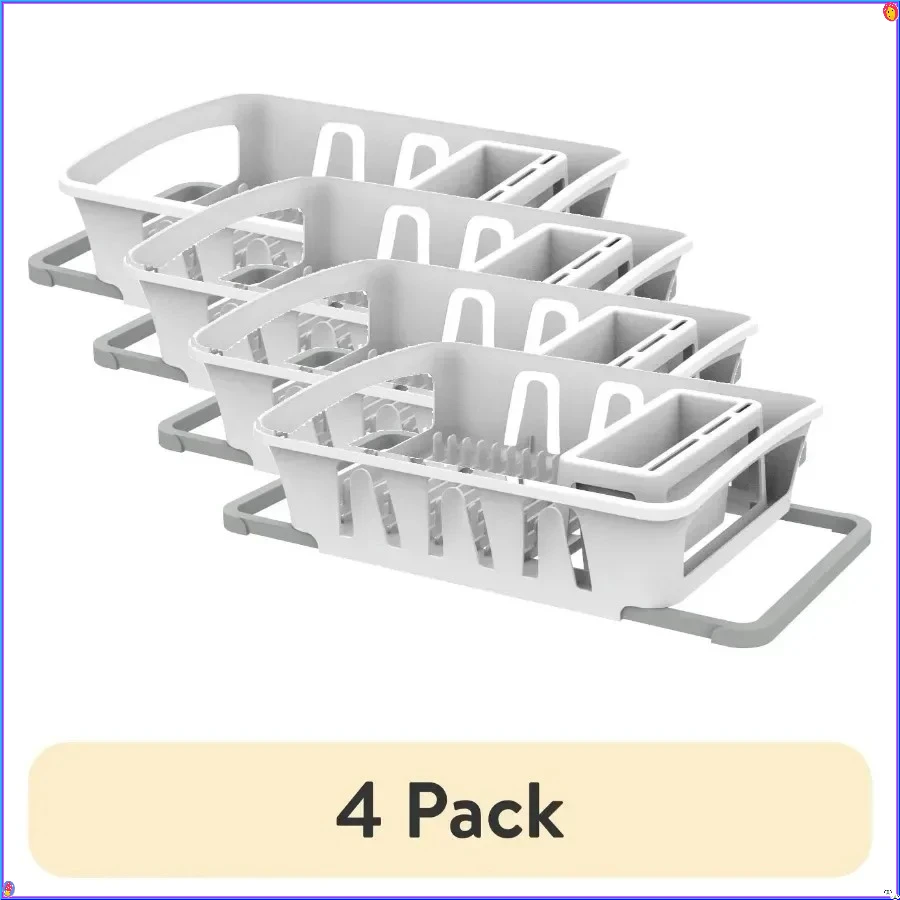 

Расширяемая сушилка для посуды, 4 шт., с держателем для столовых приборов, экономит место на столешнице, прочный белый