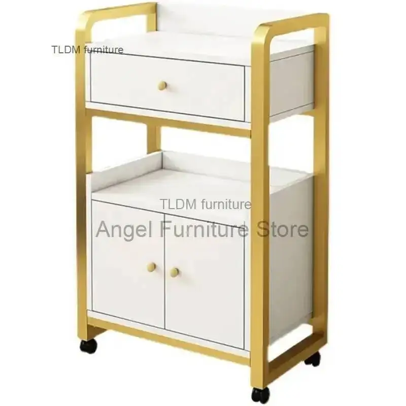 

Beauty Salon Tool Golden Cart Light Luxury Salon Trolleys Creative Salon Furniture Room Rack Home Multi-layer Storage Cabinets