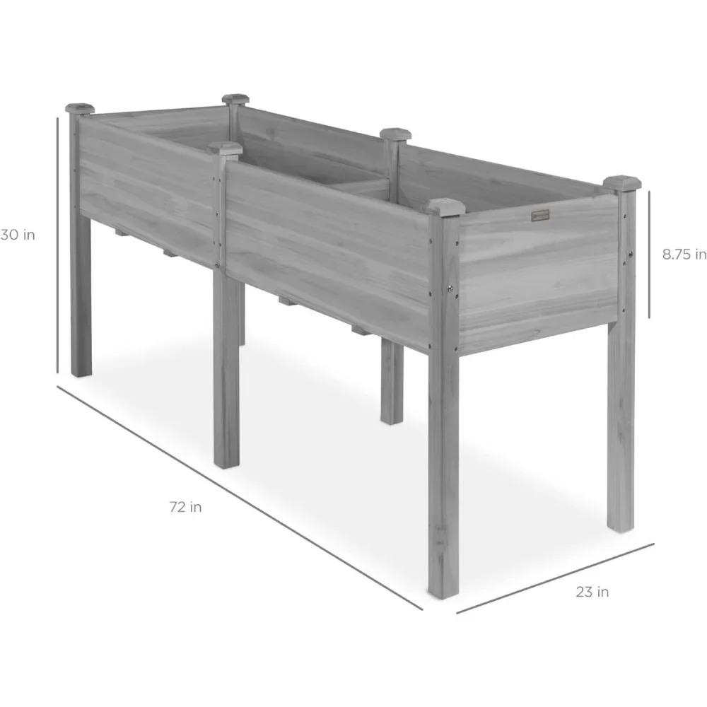 72x23x30in Raised Garden Bed Elevated Wood Planter Box Stand for Backyard Patio Balcony W/Divider Panel 6 Legs 300lb Capacity