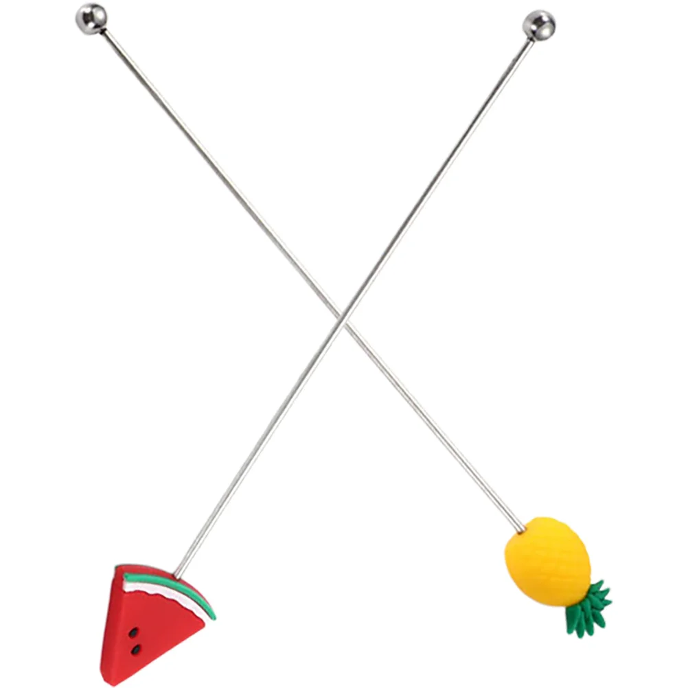

2Pcs Fruit Stirring Sticks Stainless Steel Drink Stirrers Cocktail Mixing Rods Coffee Swizzle Reusable Bar Tools Pineapple