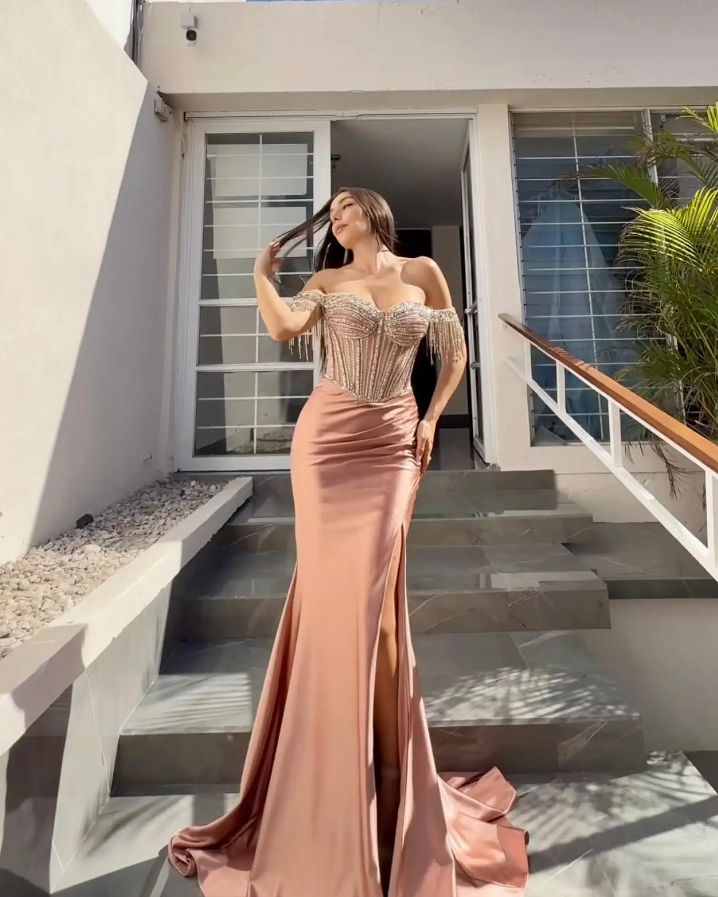 Lindo beading sereia vestidos de noite fora do ombro lantejoulas vestidos de baile personalizado luxo casamento convidados vestidos