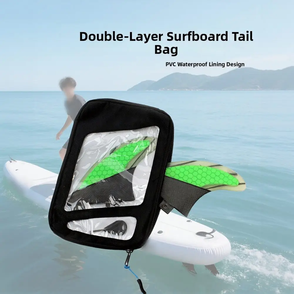 Surfboard Tail Rudder Bag 19/25x34cm PVC Splitting Fins Waterproof Lining Dustproof Double-layer Storage Bag Surfboard Parts